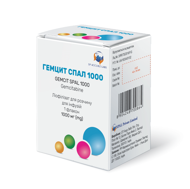 ГЕМЦИТ СПАЛ 1000 ліофілізат для розчину для інфузій по 1000 мг флакон №1